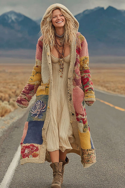Women's Colorful Rainbow Patchwork Pattern Print Cardigan