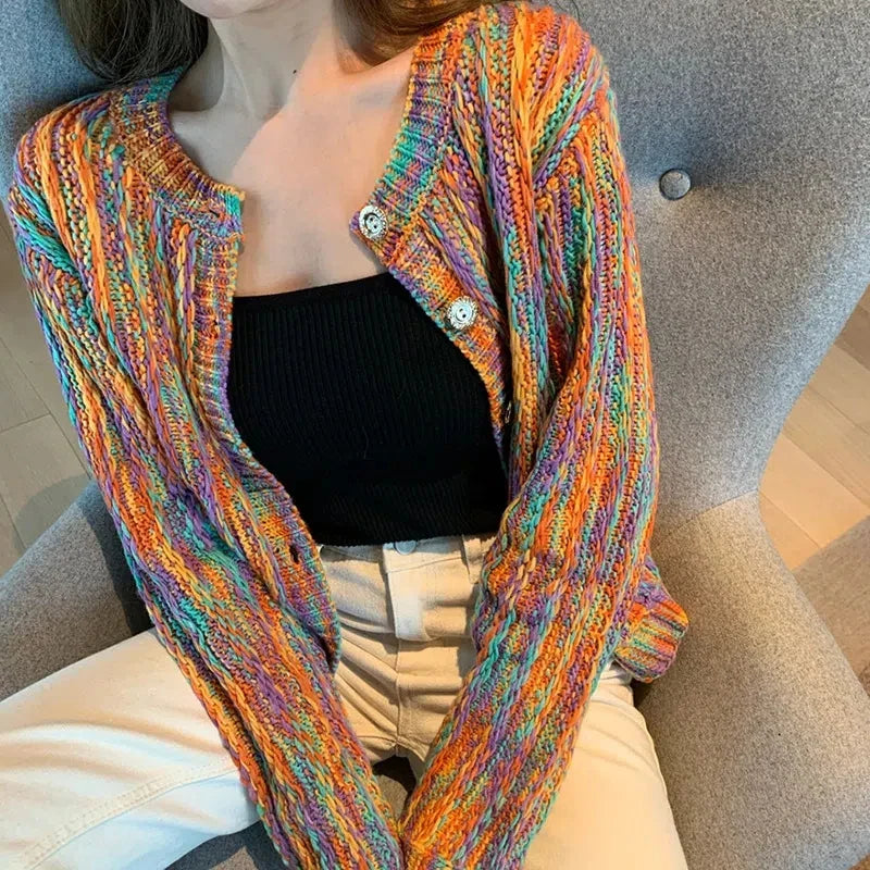 Laila® | Vibrant multicolored cable knit sweater