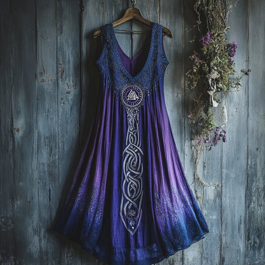 Viking Celtic Art Gradient  Linen Tank Dress elevenforest
