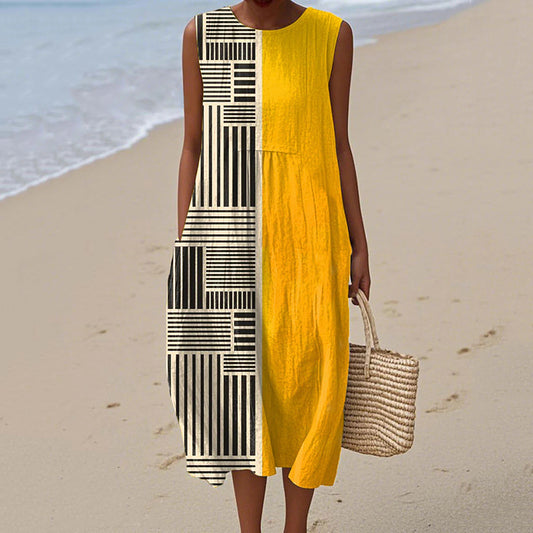 Women's Retro Abstract Geometric Print Sleeveless Dress elevenforest