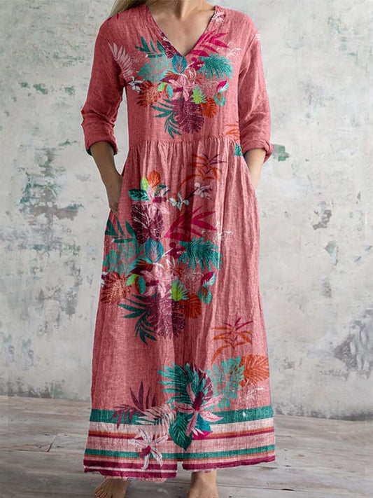 Women's V-neck Elegant Floral Pattern Cotton Dress