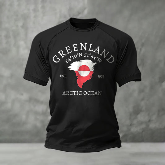 Men's Vintage Greenland Pattern Short Sleeve Casual T-shirt elevenforest