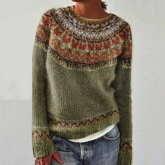 Women's Casual Fox Print Knitted Long Sleeve Sweater artswardrobe