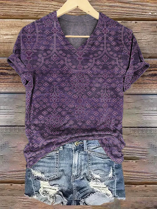 Women's Art Painting Hippie Print V-Neck T-Shirt