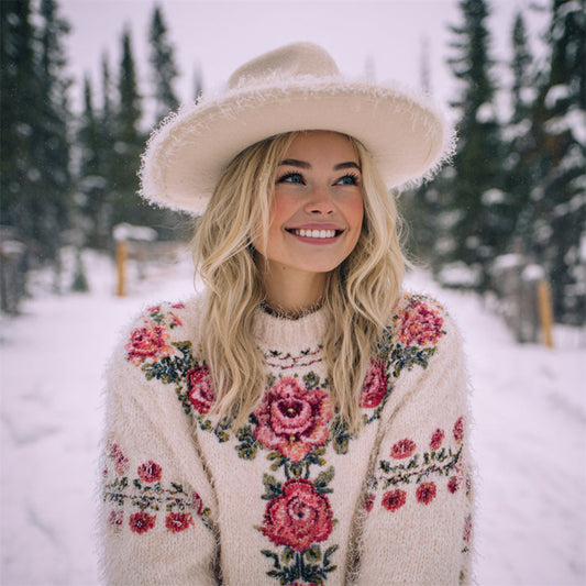 Comstylish Vintage Floral Knit Embroidery Art Women's Icelandic Sweater
