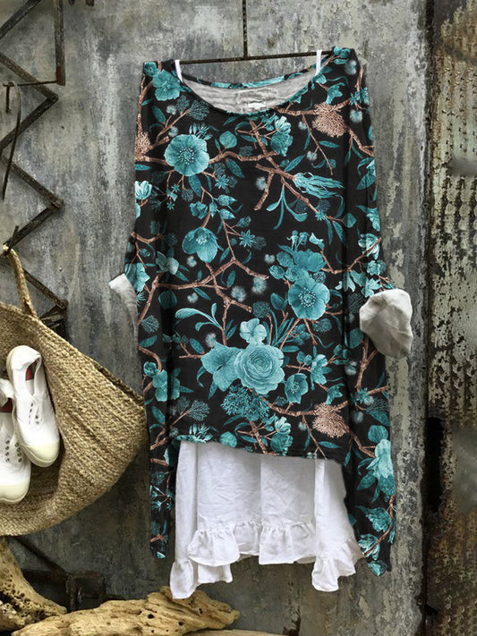 Floral Vineman Print Linen Flowy Tunic elevenforest