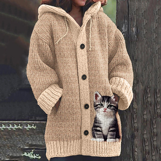 Cat Art Women's Sweater Hooded Cardigan elevenforest