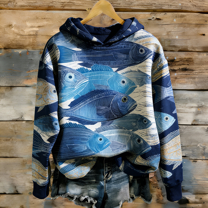Comstylish Women's Japanese Art Fish Pattern Casual Sweatshirt