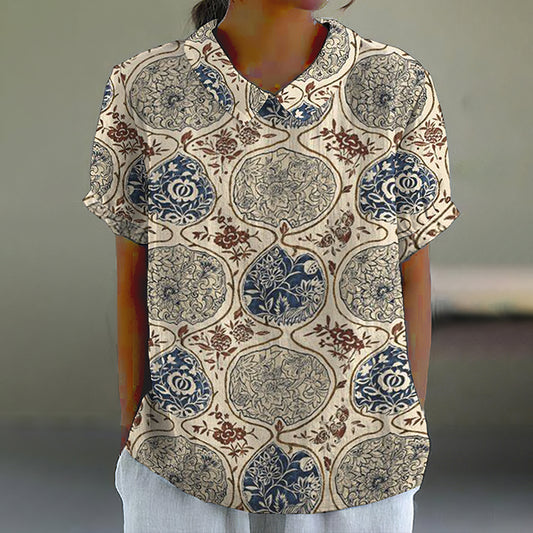 Vintage Japanese Art Print Lapel Blouse elevenforest