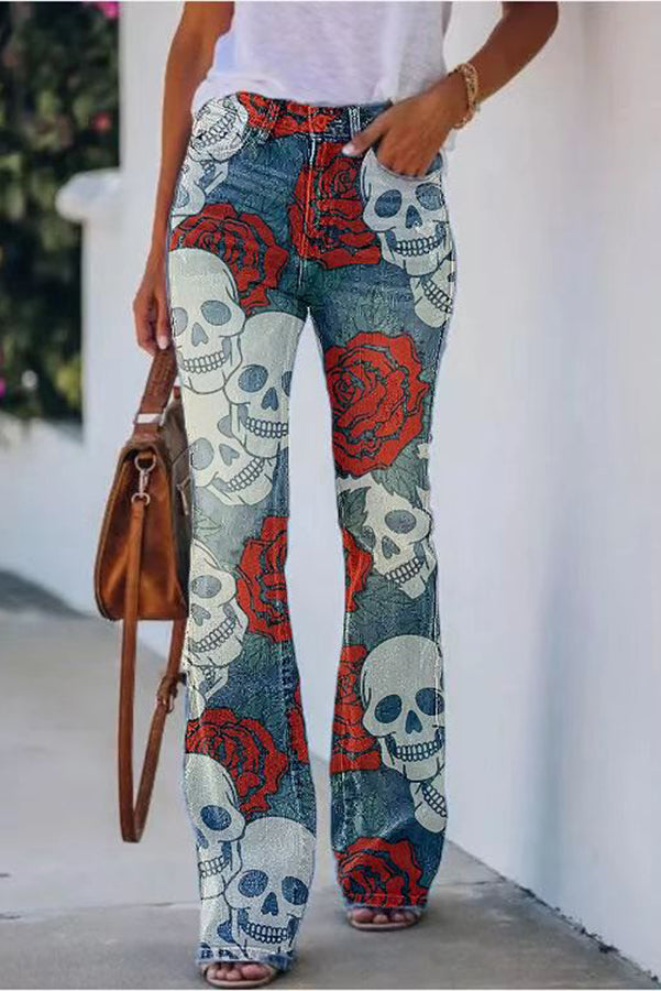 KS | Printed Faux High Rise Flare Pants