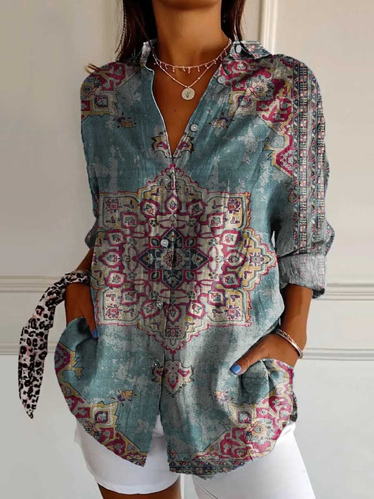 Women's Ethnic Pattern Art Print Casual Cotton Shirt