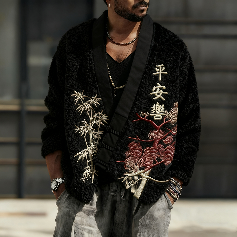 Japanese Art Style Men's Retro Winter Fleece Coat elevenforest