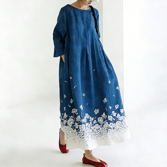 Japanese Art Retro Plant Flower Printed Dress elevenforest