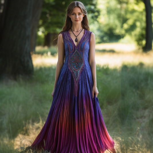 Vintage Viking Tribal Celtic Knot Life Of Tree Patchwork Art Linen Tank Dress elevenforest