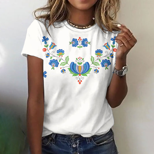 Comstylish Women's Swedish Art Floral Short Sleeve T-shirt