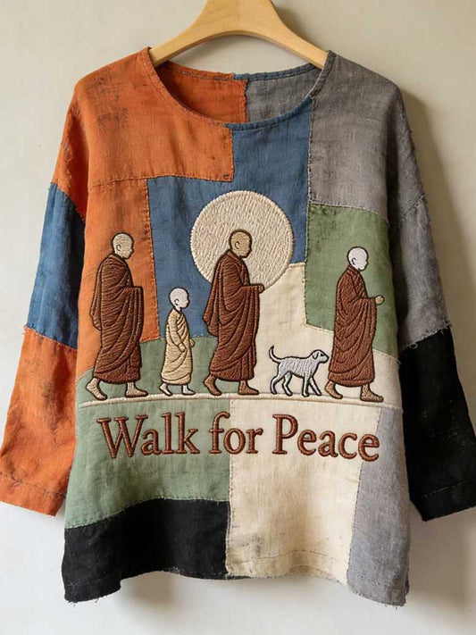 Comstylish Walk For Peace Monks With Aloka Dog Patchwork Tunic