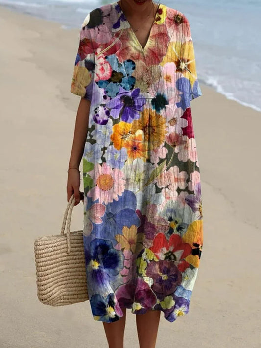 Women's Floral Print V-Neck Dress elevenforest