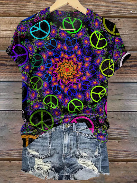 Hippie Art Print Casaul Short Sleeve T-shirt