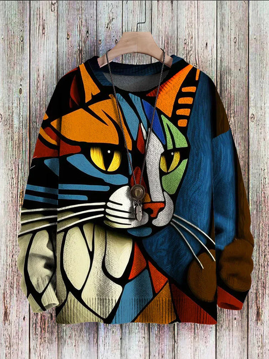 KS | Abstract sweater with cat pattern