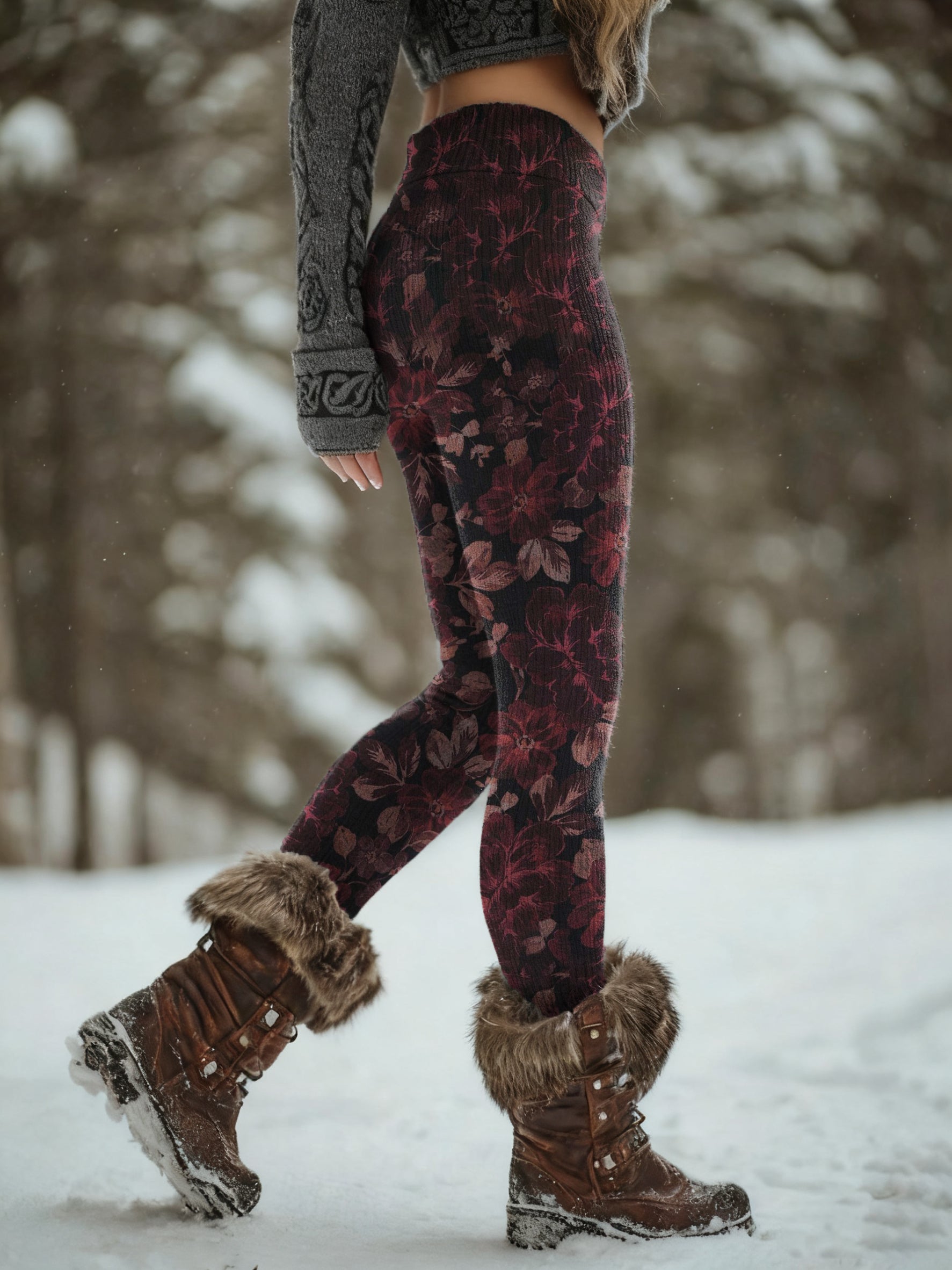 Women's Vintage Floral Art Print Slim-Fit Casual Pants