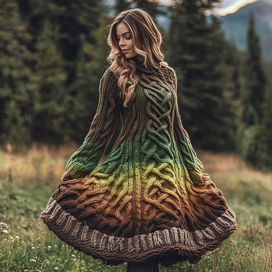 Women's Vintage Celtic Intricate Knot Jacquard Contrast Sweater Dress