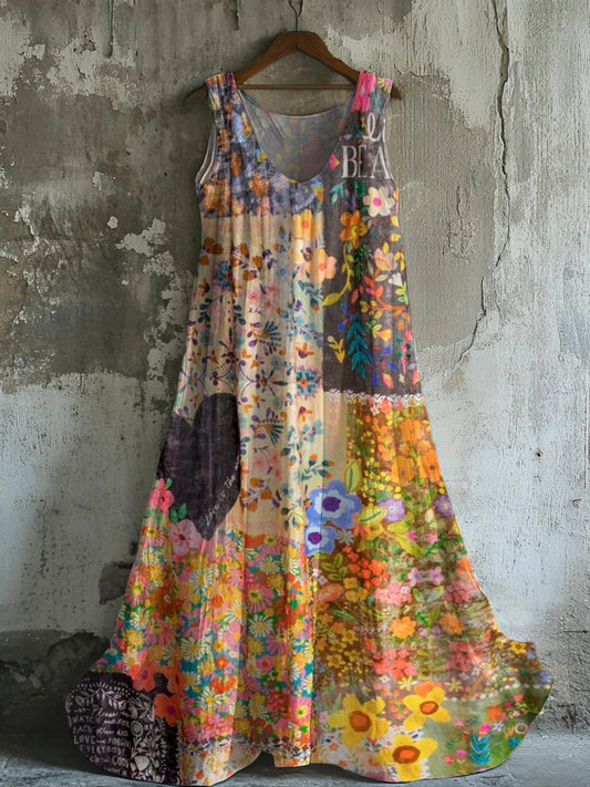 Vintage Floral Women's Linen Vest Dress elevenforest