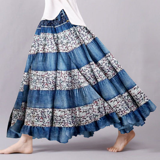 Vintage Bohemian Floral Patchwork Linen Skirt elevenforest