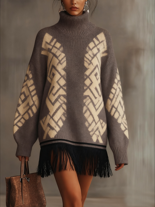 As shown Ruffled Hem Turtleneck Sweater Dress