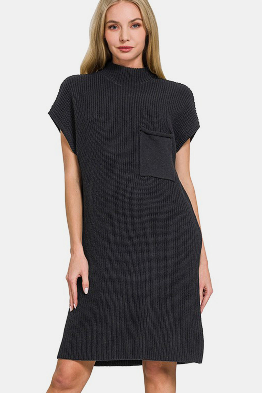 Dana® | Sweater dress with stand-up collar and short sleeves