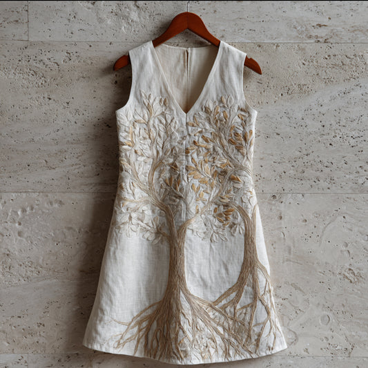 Golden Three-dimensional Embroidered Sleeveless V-neck Long Dress elevenforest