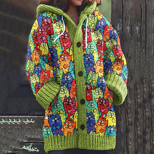 Lovely Cats World Pattern Cozy Cardigan Sweater elevenforest