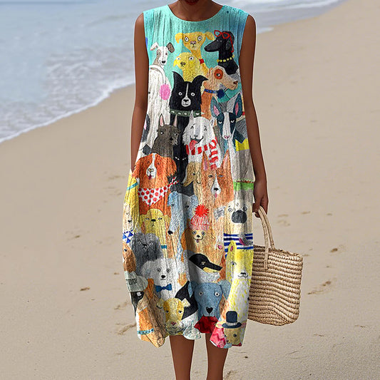 Women's Dog Art Print Tank Midi Dress elevenforest