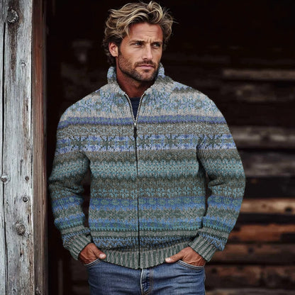 Men's Vintage Fairman Island Knit Jacquard Zip Sweater elevenforest