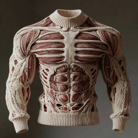 Comstylish Vintage Halloween Skull Art Knit Crew Neck Sweater