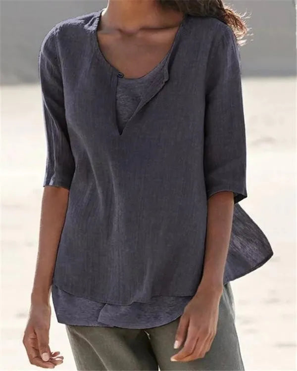 KS | Women's Clothing Half Sleeves V Neck Casual Solid Shirts