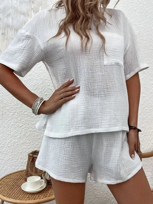 Women's Casual Cotton Linen Short Sleeve Suits