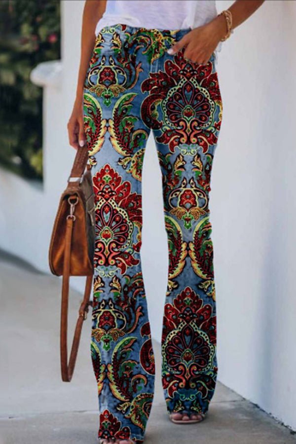 KS | Printed Faux High Rise Flare Pants
