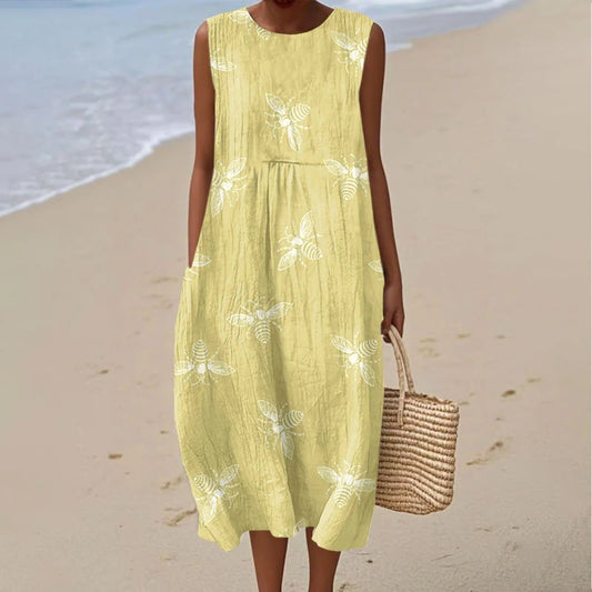 Women's Vintage Bee Art Design Midi Tank Dress elevenforest