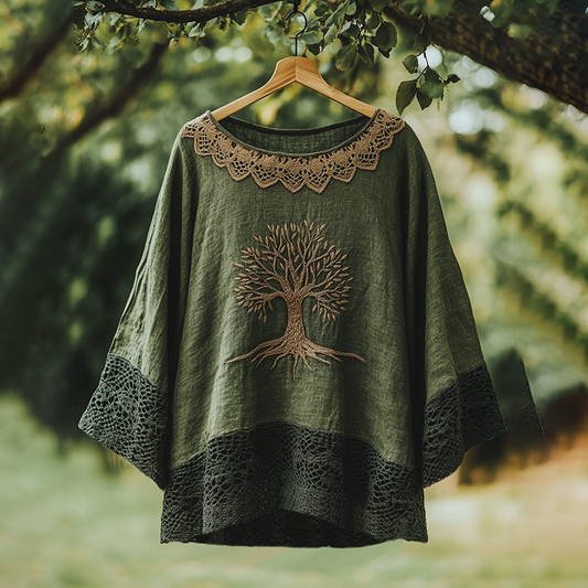 Women's Celtic Mythical Tree Of Life Lace Pattern T-shirt elevenforest
