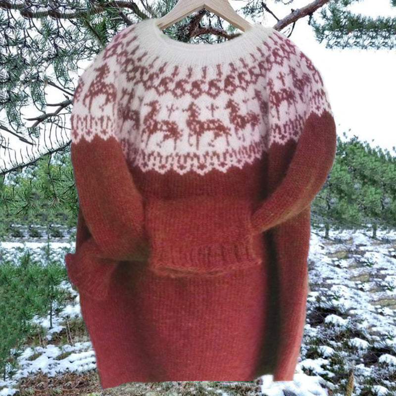 Vintage Icelandic Horse Knit Jacquard Warmth Crew Neck Sweater（Unisex） elevenforest