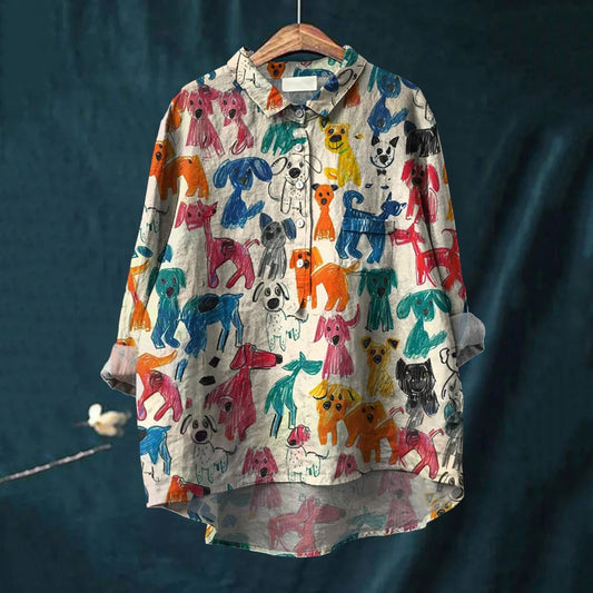 Comstylish Women's Kid Drawing Art Dog Art Print Casual Shirt