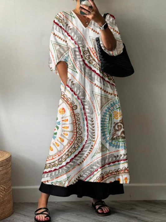 Women's Bohemia Pattern Holiday Floral Pattern Cotton Dress