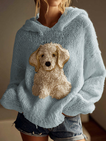 Classic Fuzzy Golden Retriever Dog Felt Cozy Knit Hooded Sweater elevenforest