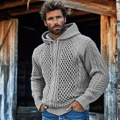 Men'S Waffle Knit Pattern Hooded Sweater artswardrobe