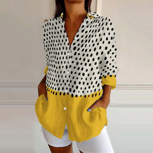 Shawl Collar Long Sleeve Multicolor Block Regular Micro-elasticity Loose Shirt elevenforest