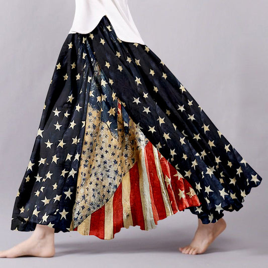 Women's Vintage Independence Day Flag Patchwork Skirt elevenforest