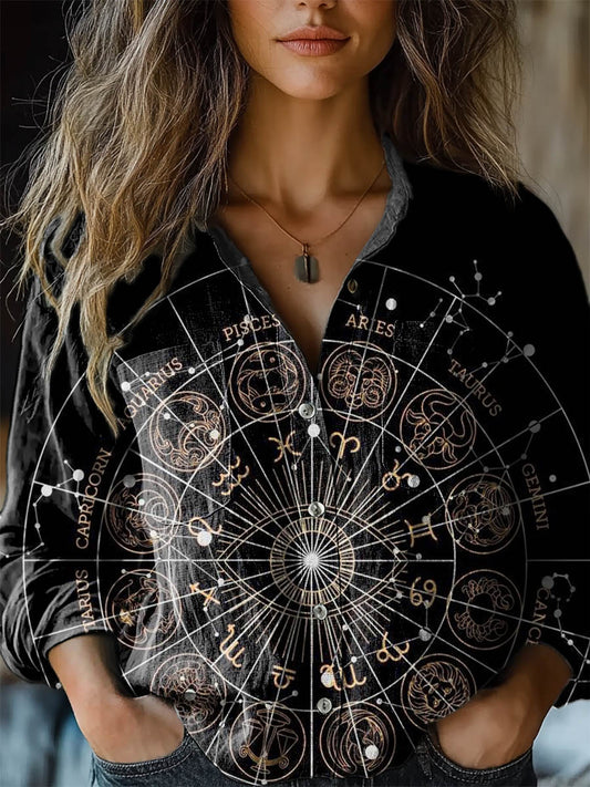 Women's Mysterious Astrology Hippie Print Casual Long Sleeve Comfortab