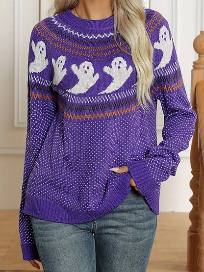 Halloween Ghost Polka Dot Pattern Knit Sweater artswardrobe