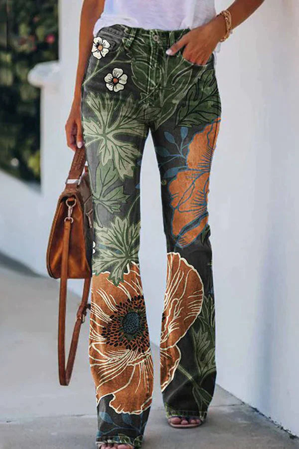 KS | Printed Faux High Rise Flare Pants
