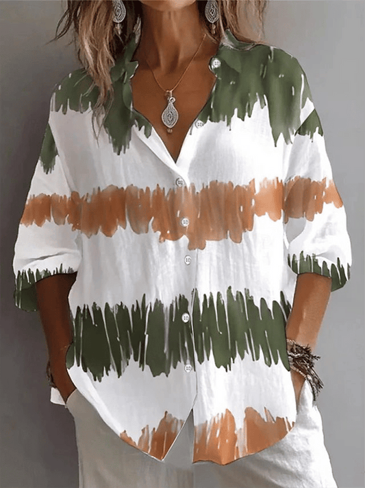 Women'S Casual Cotton And Linen Printed Shirt 